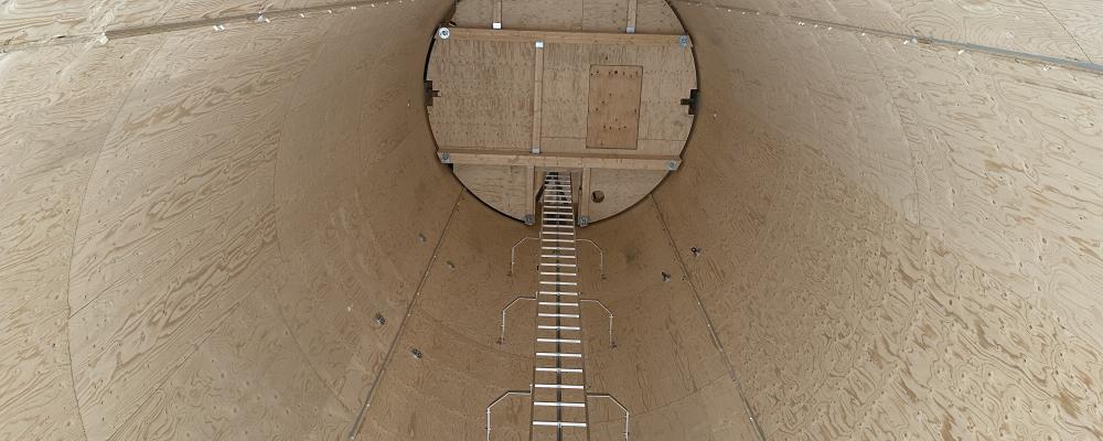 Modulära vindkrafttorn tillverkade av trä. Pressbild: Modvion