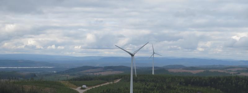 Rätan - Digerbergets vindkraftspark i Bergs kommun med 5 verk levererar cirka 24 GWh/år. Foto: Jämtkraft