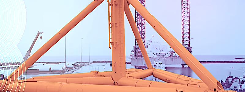 Komponenter för offshore-vindanläggningar väntar på transport. Foto: Stiesdal