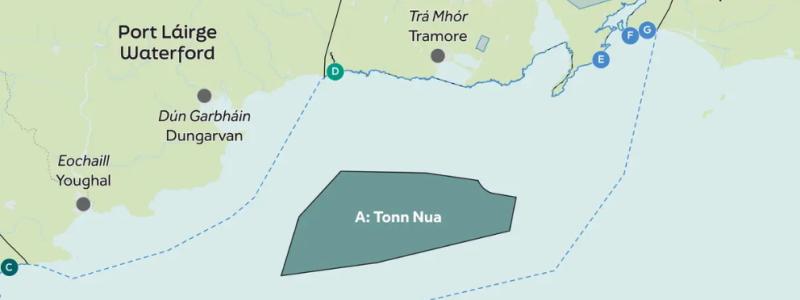 Ørsted och ESB har fått rätten att utveckla Tonn Nua, ett 900 MW havsbaserat vindkraftsprojekt utanför Irland. Karta: Ørsted