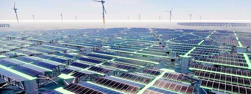 Corigliano offshoreenergipark kommer att byggas i Tarantobukten och ha 28 flytande vindkraftverk och solpaneler som räcker för en kapacitet på 540 megawatt Bild: SolarDuck