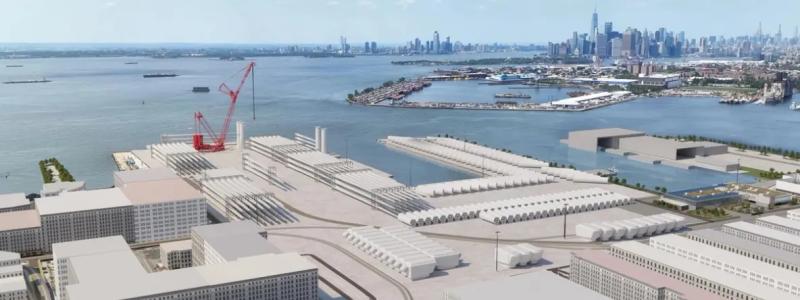 Byggarbetet på land är igång vid South Brooklyn Marine Terminal. Empire Wind 1 blir USA:s första havsbaserade vindkraftsprojekt som kopplas direkt till elnätet i New York City, med målet att leverera första elen i slutet av 2026. Bild: Equinor