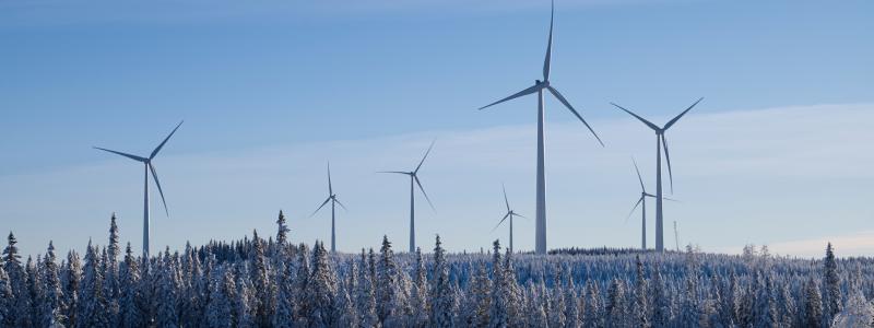 Stamåsen vindpark under vintern. Pressbild: Statkraft