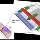 Struktur för forskningsrotorbladet: pultruderad balk; ribborna är tillverkade av material som skurits från ett uttjänt rotorblad, vilket illustrerar potentialen för partiell återanvändning av material vid slutet av livscykeln. Bild: © RES-T /Fraunhofer-Institut