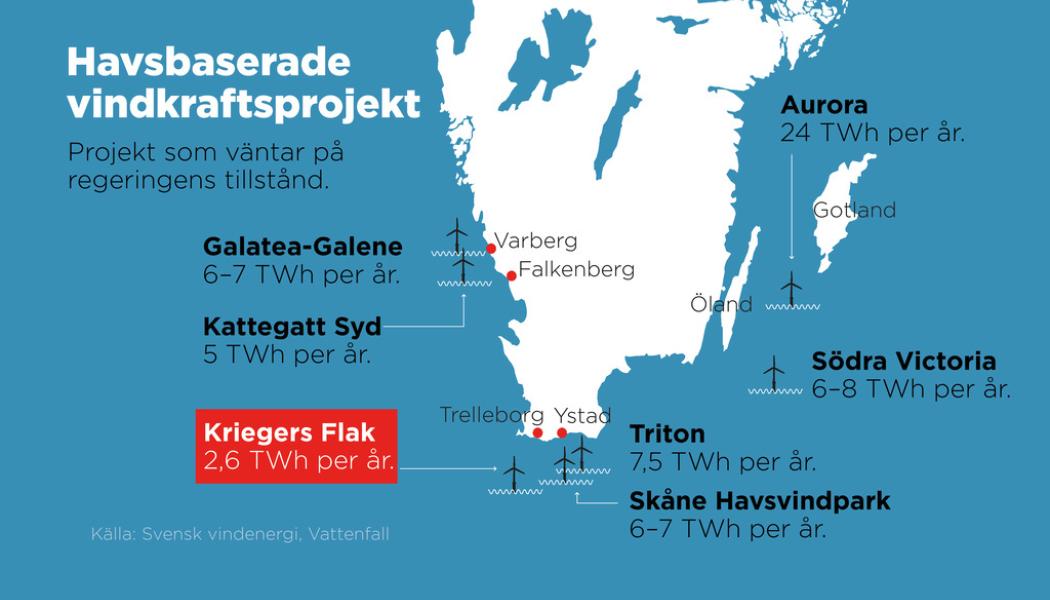 Anna-Lena Lindqvist/TT: Vindkraftsprojekt i södra Sverige som väntar på regeringens tillstånd.