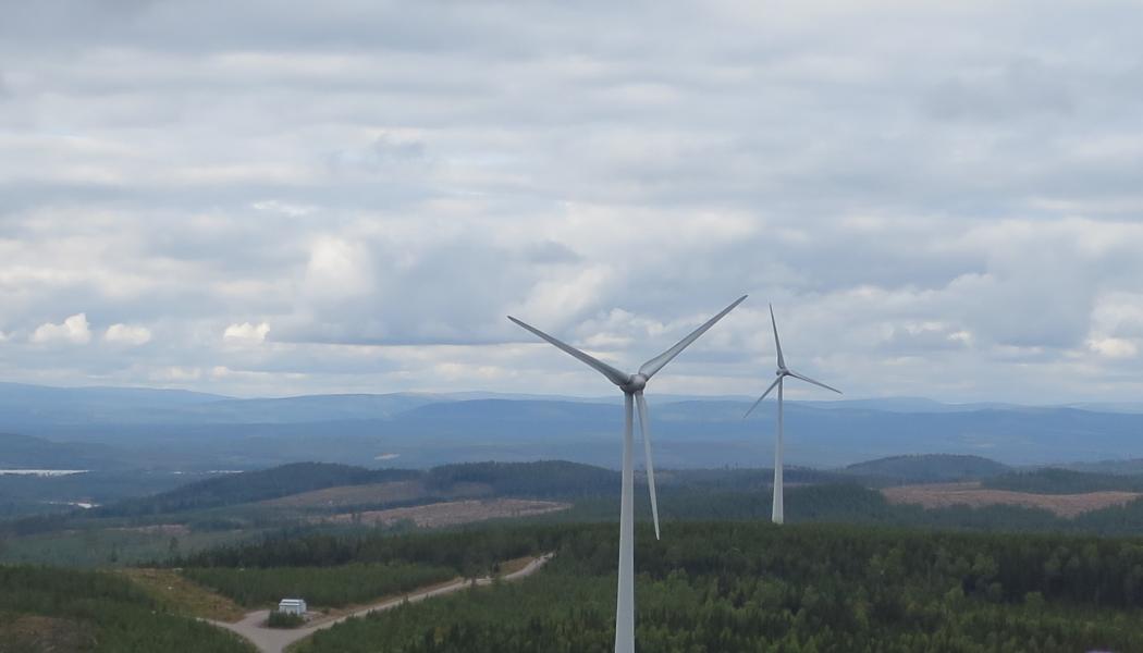 Rätan - Digerbergets vindkraftspark i Bergs kommun med 5 verk levererar cirka 24 GWh/år. Foto: Jämtkraft