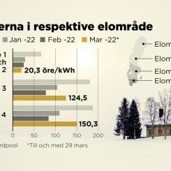 Johan Hallnäs/TT: Elpriserna december 2021–mars 2022 för respektive elområde.
