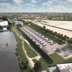 Avtalet stödjer finansieringen av Hamburgs största batterilagringsprojekt (100 MW / 400 MWh), utvecklat internt av Flower. (Renderad bild). Pressbild: Flower