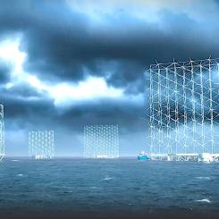 Windcatcher är konstruerad för att hantera de kraftiga vindarna i Europas norra hav och förväntas minska kostnaderna för flytande vindkraft till mellan fyrtio och sextio euro per megawattimme. Bild: Windcatcher-projektet, Wind Catching Systems (WCS)