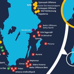 Det blir inga vindkraftparker i Östersjön enligt nytt regeringsbeslut. Karta: Regeringskansliet