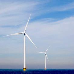 Den planerade havsbaserade vindkraftsparken Gennaker i tyska Östersjön ska bestå av 63 vindkraftverk med en total effekt på 976,5 megawatt. Foto: Skyborn