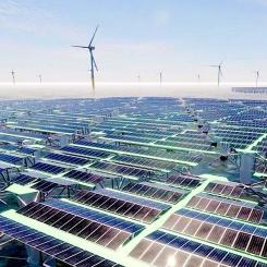 Corigliano offshoreenergipark kommer att byggas i Tarantobukten och ha 28 flytande vindkraftverk och solpaneler som räcker för en kapacitet på 540 megawatt Bild: SolarDuck